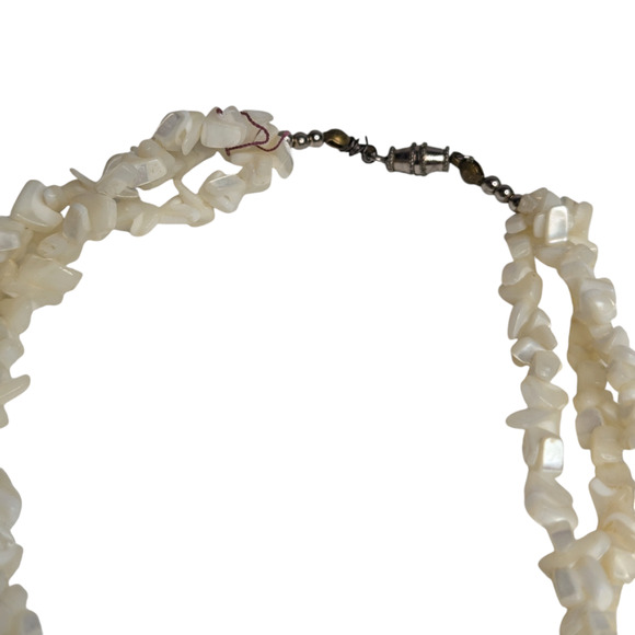 Mother of Pearl Abalone Shell Leaf Pendant Chunky Necklace Vtg Coastal Jewelry - Picture 8 of 11